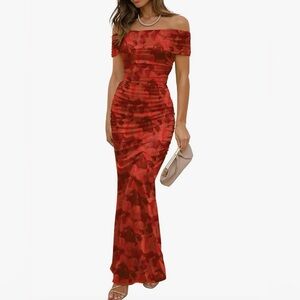 Elegant Red Floral Women's Dress
